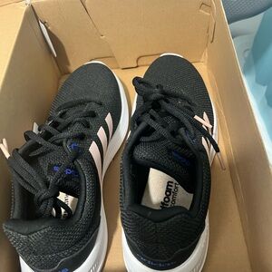 adidas Kids Black Sneakers with Light Pink Stripes
